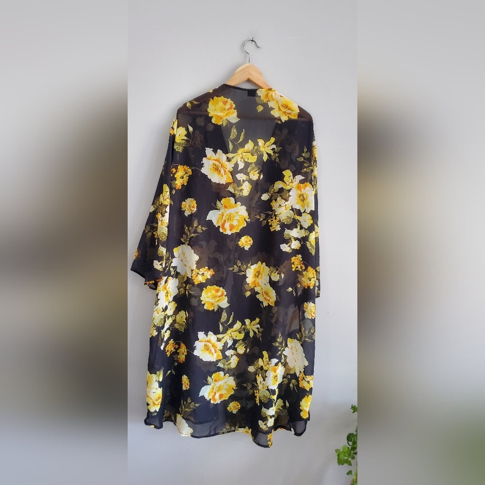 Floral Sheer Swim Coverup - Black and Yellow - Picture 5 of 6